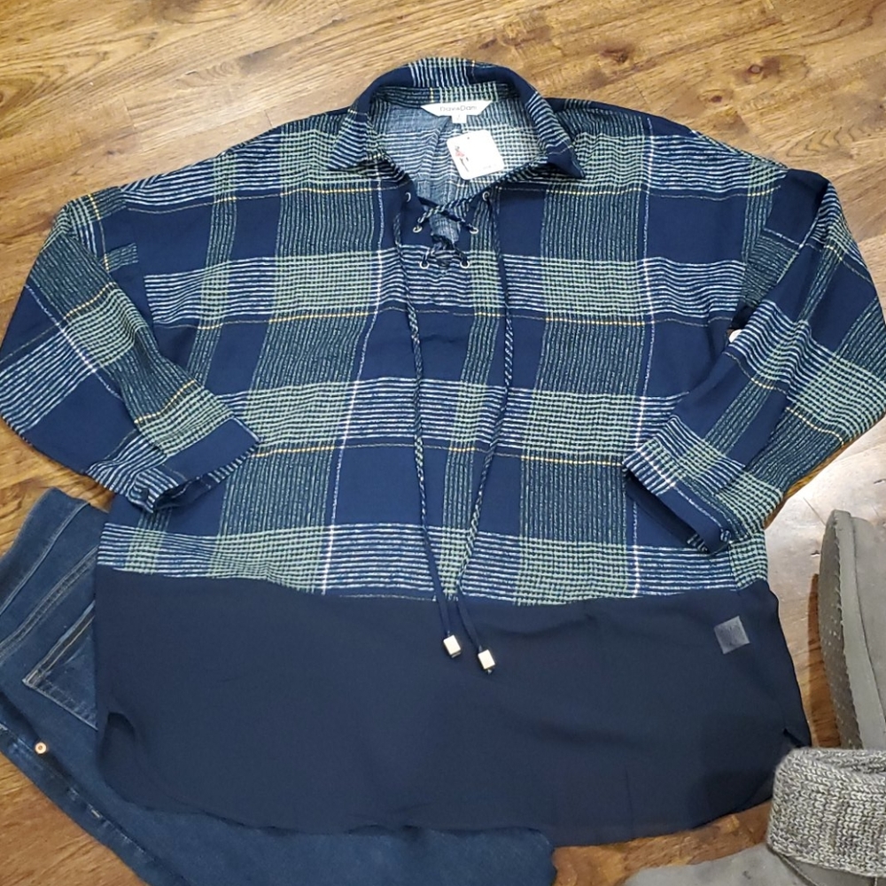 Womens Davi & Dani plaid oversize tunic size L